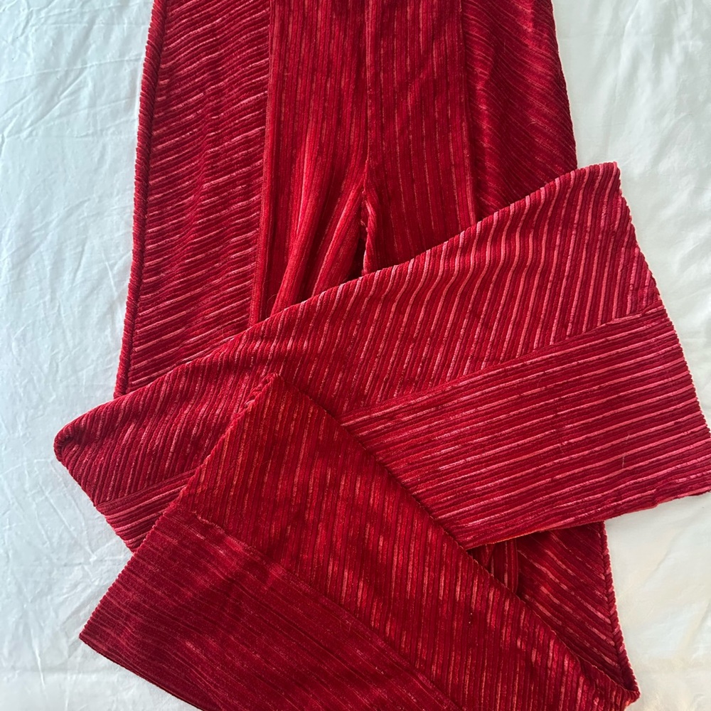 Free People Ribbed Red Velvet FlarePants